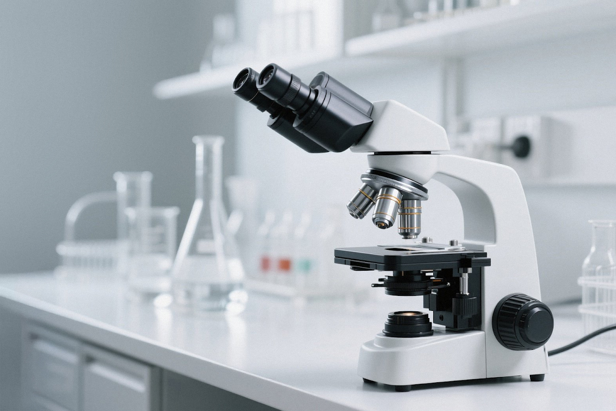 Современная косметическая лаборатория с профессиональным микроскопом